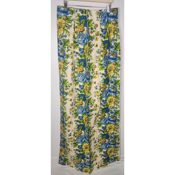 Vtg. 70's Permanent Press Drapery Floral Blue/Yellow Pinch Pleat Curtain Set - Picture 1 of 7